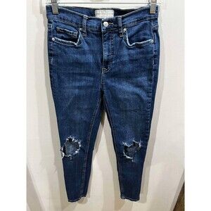 Free People Womens Jeans Size 26 Blue Ripped Whiskered Distressed Concert Rock